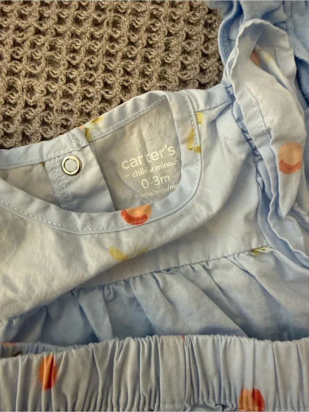 Carters + Burts Bees Baby Girl Bundle  0-3mo, Peach + Light Blue Outfits